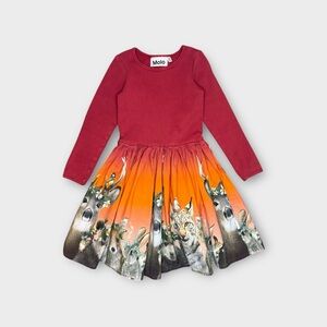 Molo Casie Flower Crown Animal Print Long Sleeve Twirl Organic Dress